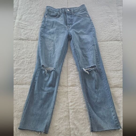 Wild Fable Stretch High-Rise Slim Straight Leg Jeans with Distressed Knee Rips 0 - Picture 1 of 5